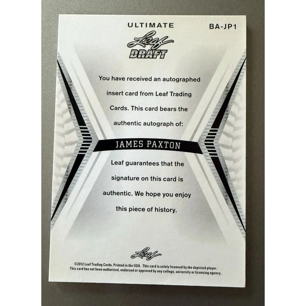 2012 Leaf Ultimate Draft James Paxton Rookie Autograph /25 #BA-JP1 SP Big Maple